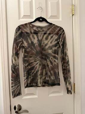 Zara Tie Dye Mesh Long Sleeve Top Grey S